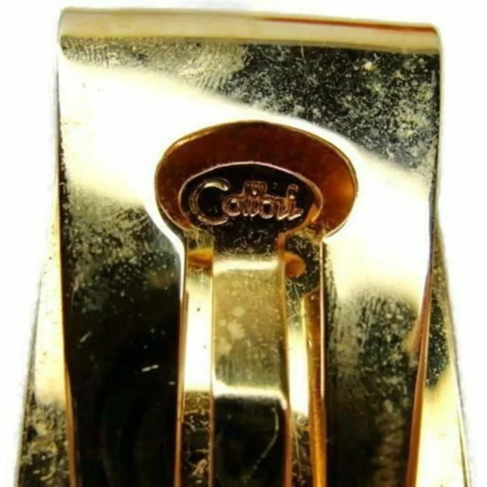 Vtg Money Clip Colibri Ribbed Engravable Wallet Credit Card Cash ID Holder GoldT